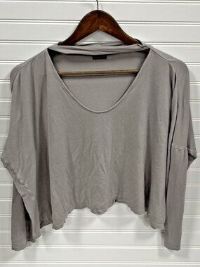 Miss Me Long Sleeve Gray Soft Crop Top Choker Style Neck Collar - Size M